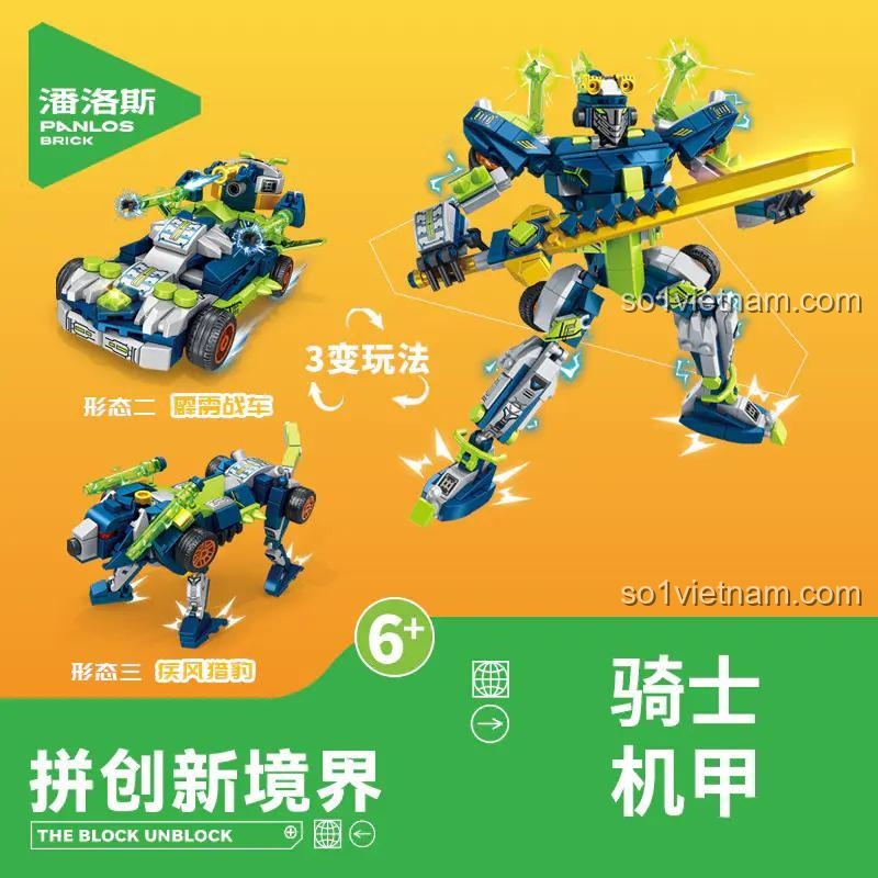 Mô hình Robot Hiệp Sĩ và 2 dạng biến hình từ bộ lắp ráp Panlos Brick 626004B. Bộ lắp ráp Robot Hiệp Sĩ cho bé trai.