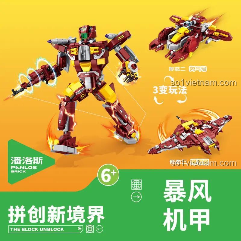Mô hình Robot Bão Tố và 2 dạng biến hình từ bộ lắp ráp Panlos Brick 626004C. Panlos Brick 626004 Robot Bão Tố với nhiều chi tiết.