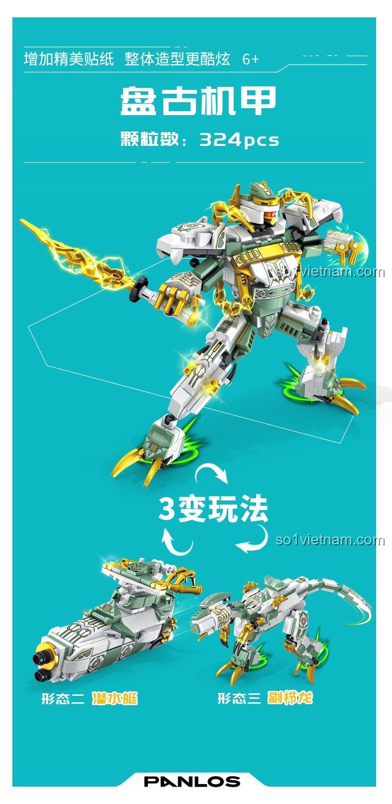 Chi tiết mô hình Robot Bàn Cổ 324 chi tiết từ bộ lắp ráp Cỗ máy chiến đấu cơ khí. Tăng thêm sticker tinh xảo.