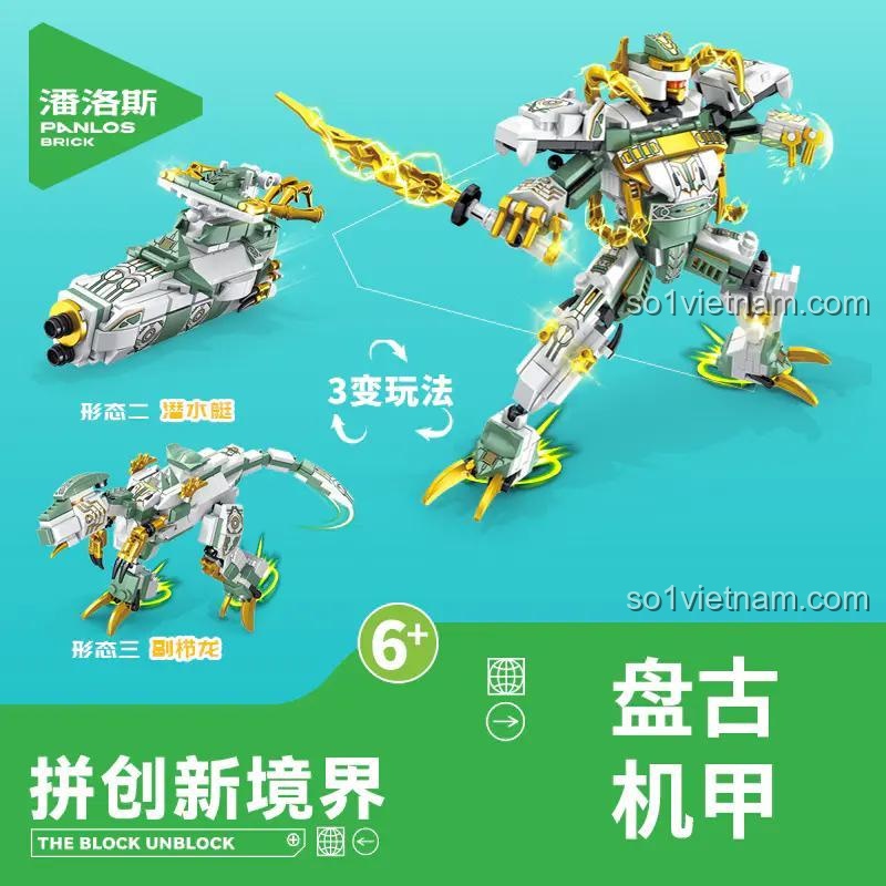 Mô hình Robot Bàn Cổ và 2 dạng biến hình từ bộ lắp ráp Panlos Brick 626004D. Đồ chơi xếp hình Robot Bàn Cổ giá tốt.