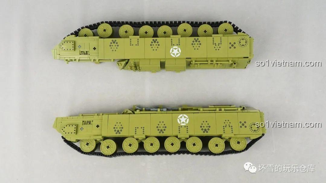 Hai hệ thống xích phụ của mô hình Pháo tự hành T95 đã được lắp ráp hoàn chỉnh, sẵn sàng gắn vào thân xe.
