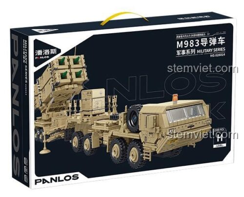 Ảnh hộp sản phẩm bộ đồ chơi Panlos Brick 628014 Xe Tải Tên Lửa M983, với 2566 mảnh ghép, là món quà giá tốt cho người đam mê mô hình quân sự.