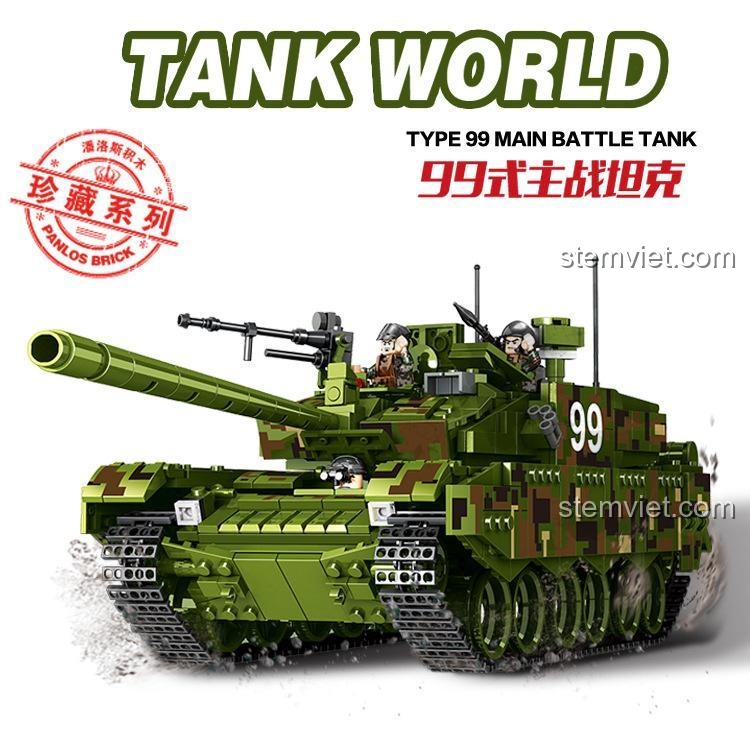 Hộp bộ đồ chơi lắp ráp 632002 Xe Tăng Chủ Lực Type 99 Panlos Brick, thiết kế Tank World, có thể nâng cấp RC, phù hợp bé trai 6 tuổi.