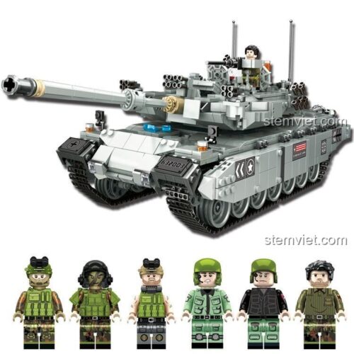 Mô hình xe tăng Leopard 2 Panlos Brick 632003 với 5 lính minifigure, bộ đồ chơi quân sự cho bé trai, phát triển tư duy chiến thuật, giá tiết kiệm.