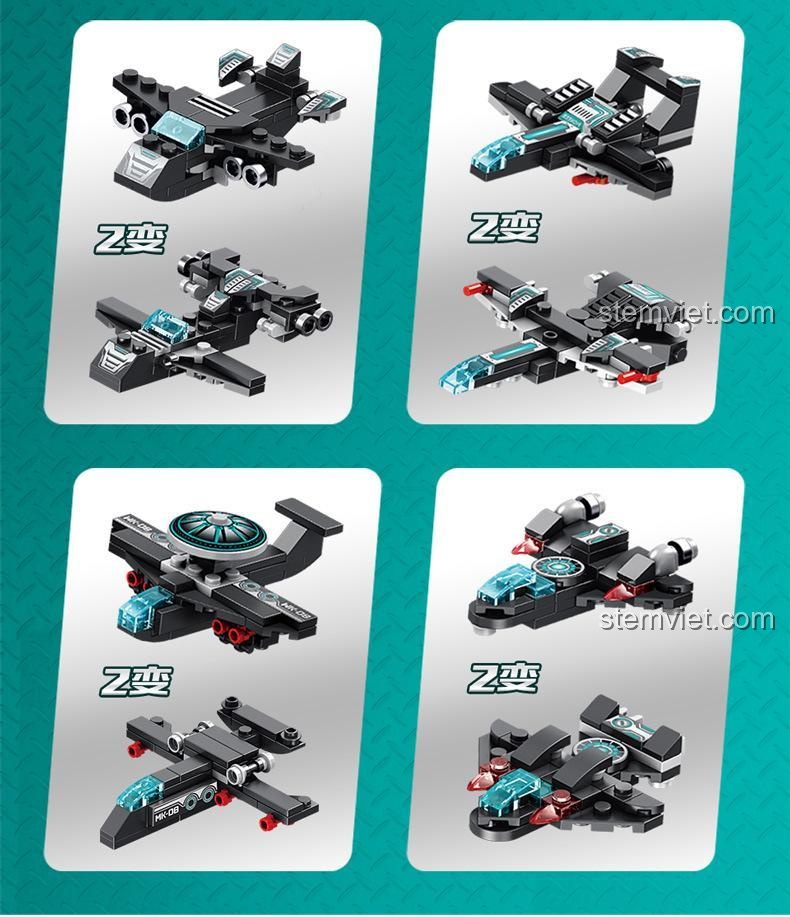 Các dạng biến hình của bộ khối lắp ghép Panlos Brick 633013 Robot Tiên Phong, đồ chơi mô hình Robot Đa Năng cho bé trai 6 tuổi