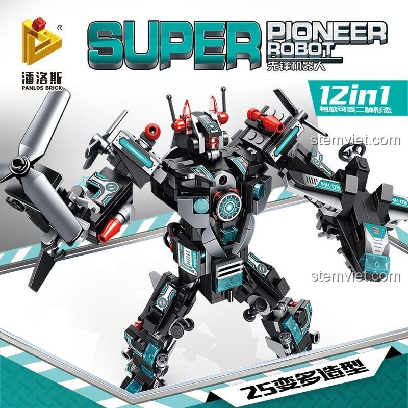 Robot Tiên Phong Panlos Brick 633013 Biến Hình Đỉnh Cao, đồ chơi lắp ráp Robot Cơ Giáp 577 mảnh ghép cho bé trai 6 tuổi