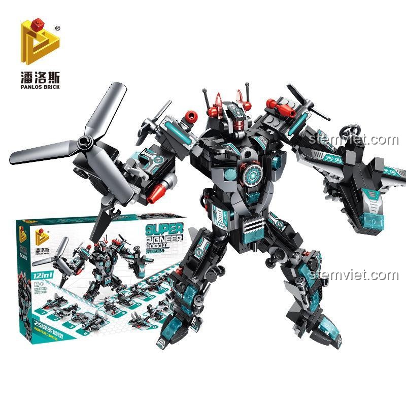 Hộp bộ lắp ghép Panlos Brick 633013 Robot Tiên Phong 12 trong 1 Biến Hình Cơ Giáp, đồ chơi mô hình Robot Đa Năng cho bé trai 6 tuổi giá tốt