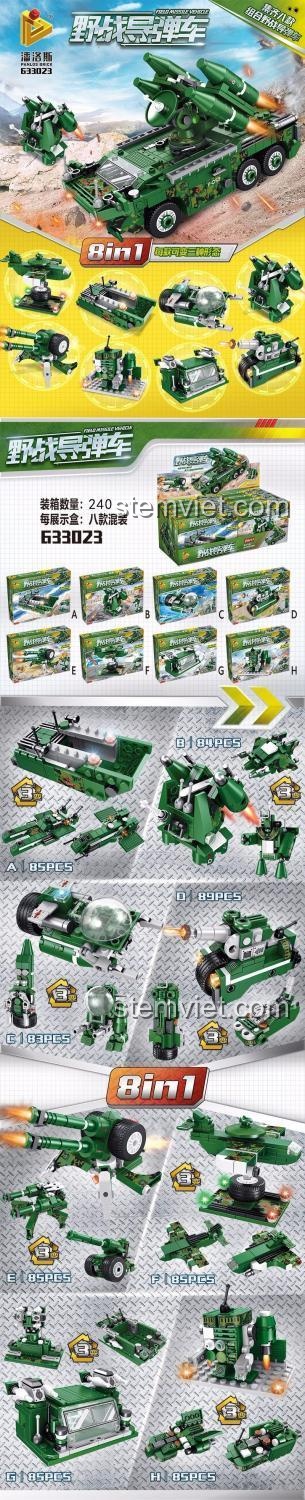 Chi tiết các mẫu lắp được từ bộ xếp hình Xe Quân Sự Hồng Kỳ 7 Panlos Brick 633023, đồ chơi lắp ráp đa năng cho bé trai