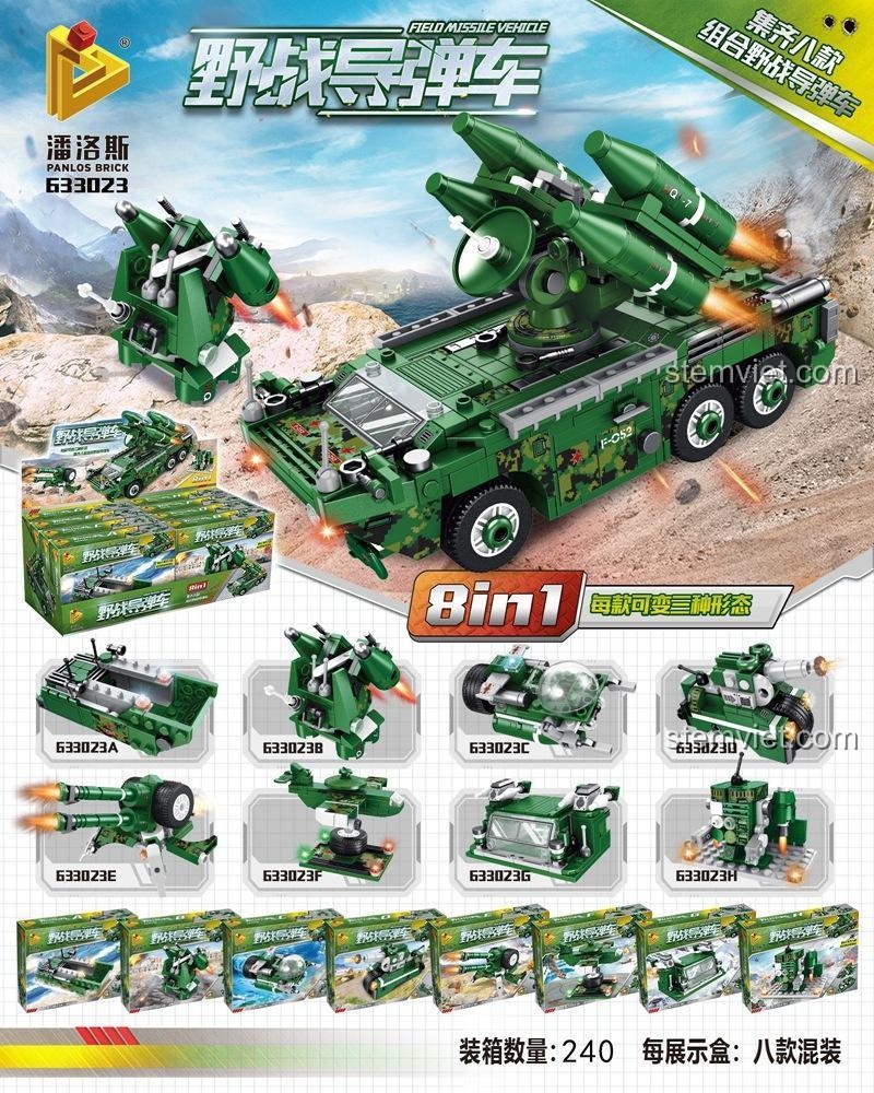 Hộp bộ lắp ghép Xe Tên Lửa Phòng Không Panlos Brick 633023, đồ chơi mô hình 8 kiểu kết hợp, phù hợp bé trai 6 tuổi