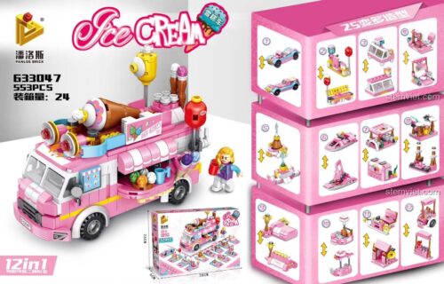 Hộp sản phẩm Panlos Brick 633047 Xe Kem 12 trong 1 hiển thị 25 kiểu biến hình và 553 chi tiết, kích thích sáng tạo cho bé gái 6 tuổi, giá tiết kiệm.