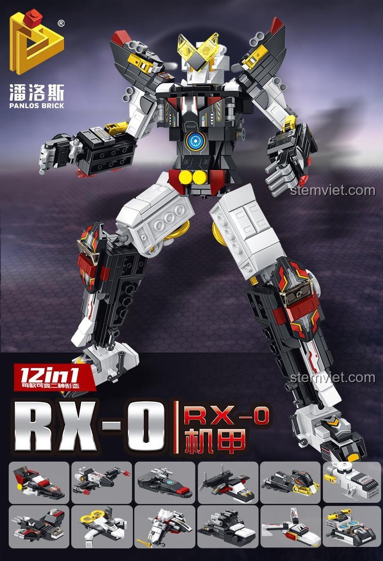 Hộp bộ lắp ghép Robot RX-0 Panlos Brick 633049 biến hình 12 kiểu độc đáo, đồ chơi mô hình giá tốt cho bé trai