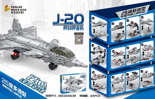 Mô hình đồ chơi lắp ráp Panlos Brick 633091 Máy bay chiến đấu J-20 với 25 kiểu lắp ráp khác nhau, kích thích sáng tạo cho bé trai 6 tuổi