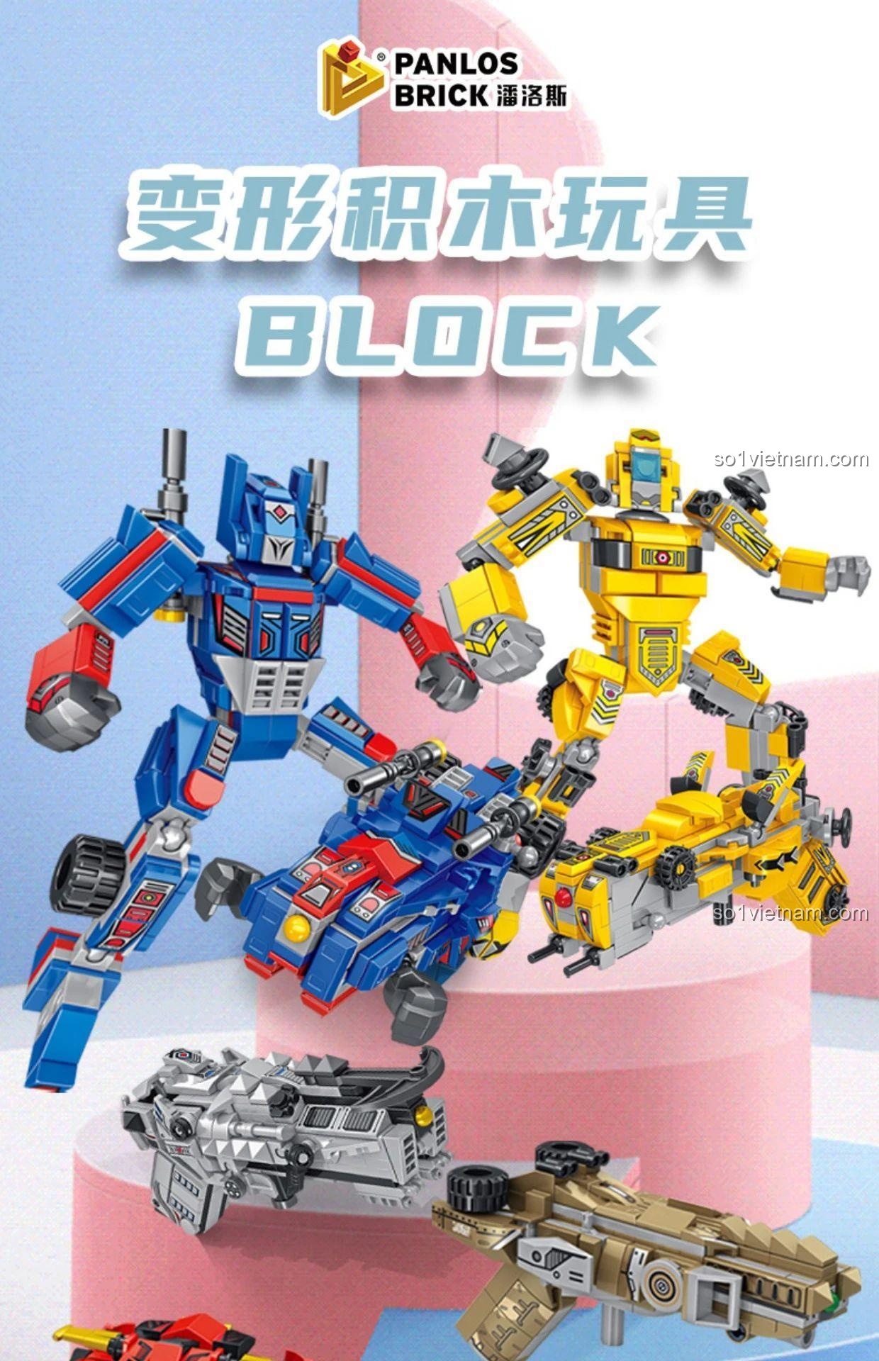 Bộ lắp ráp 4 mẫu súng biến hình Panlos Brick 633102 cho bé trai 6 tuổi, giá rẻ. Một lựa chọn thay thế tiết kiệm cho LEGO®.