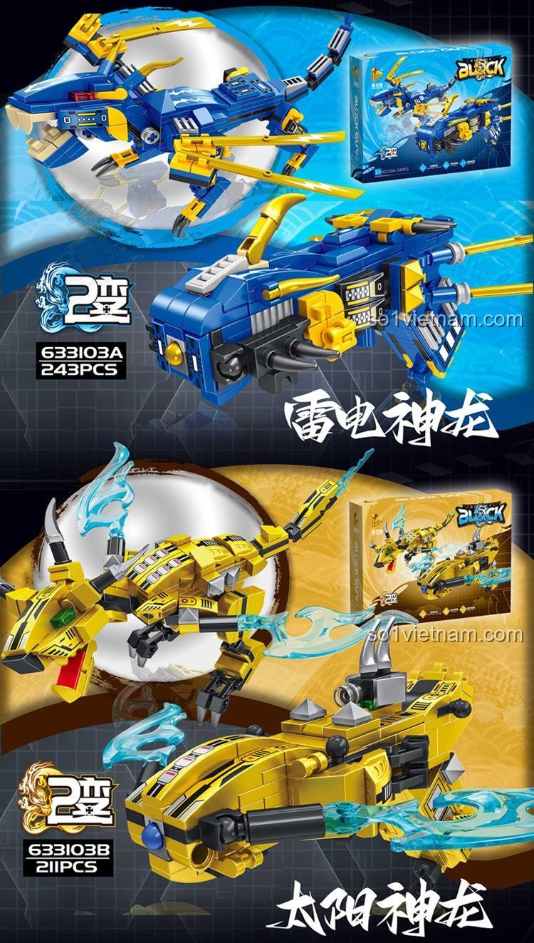Chi tiết bộ lắp ghép Rồng Lôi Điện 633103A và Rồng Thái Dương 633103B