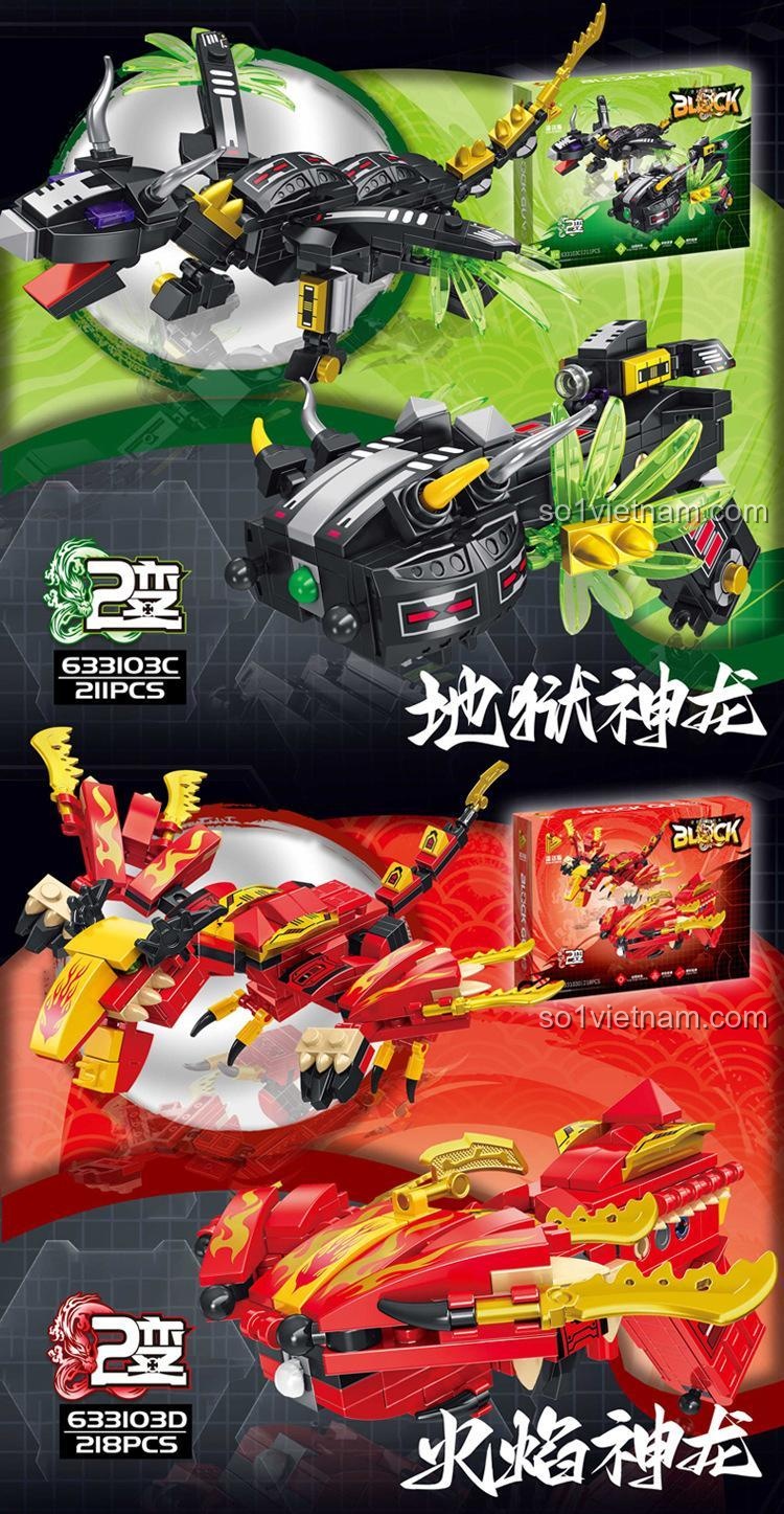 Chi tiết đồ chơi biến hình Rồng Địa Ngục 633103C và Rồng Hỏa Diễm 633103D