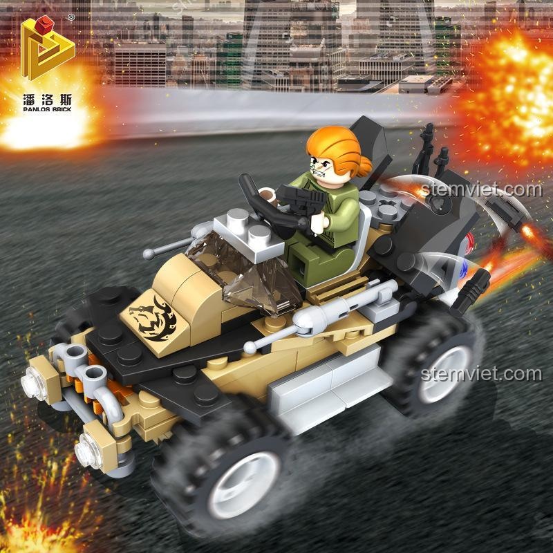 Hộp bộ xếp hình Xe Bọc Thép Chống Khủng Bố Panlos Brick 635003 GunStrike, đồ chơi lắp ráp quân sự giá rẻ