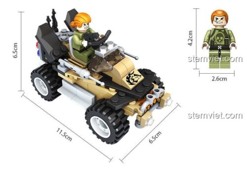 Kích thước đồ chơi mô hình Xe Chống Khủng Bố Panlos Brick 635003 GunStrike, xe chiến đấu quân đội 130 mảnh cho bé trai 6 tuổi