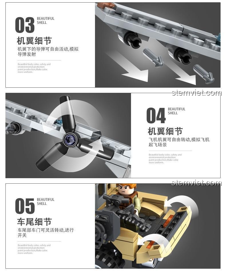 Mô hình Thủy phi cơ chiến đấu Panlos Brick 635007 với chi tiết phóng tên lửa mô phỏng, tăng cường trải nghiệm chơi cho bé trai.