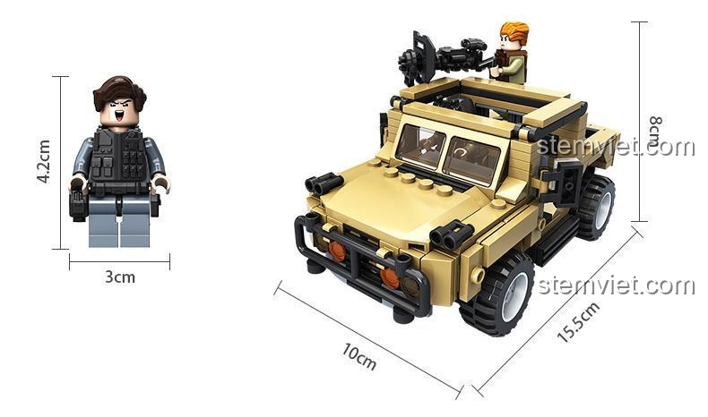 Đồ chơi mô hình Panlos Brick 635008 Xe Bán Tải Vũ Trang với các phụ kiện lính và vũ khí đi kèm, phù hợp bé trai.