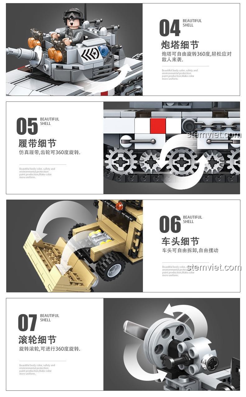 Mô hình Xe Tăng Chống Khủng Bố Panlos Brick 635011, chi tiết tháp pháo xoay 360 độ, đồ chơi cho bé trai 6 tuổi.