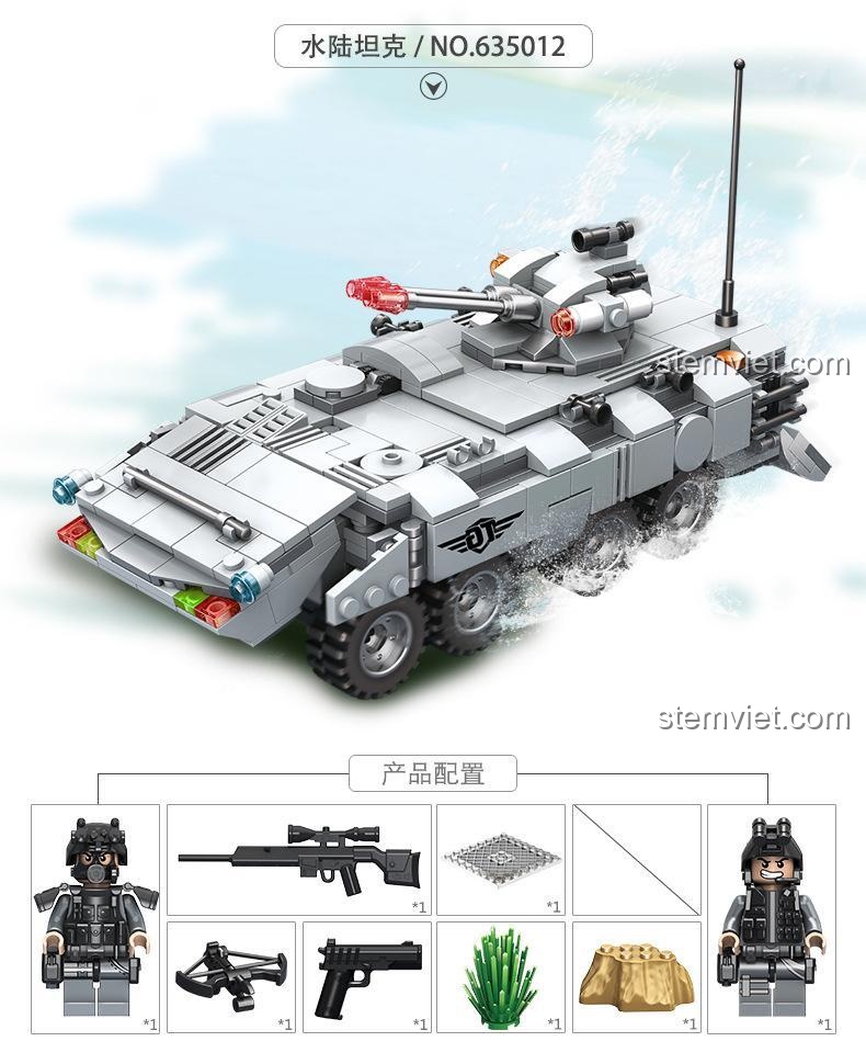 Đồ chơi lắp ráp Xe bọc thép lội nước Panlos Brick 635012 với kích thước chi tiết, phù hợp bé trai 6 tuổi, giá tiết kiệm.