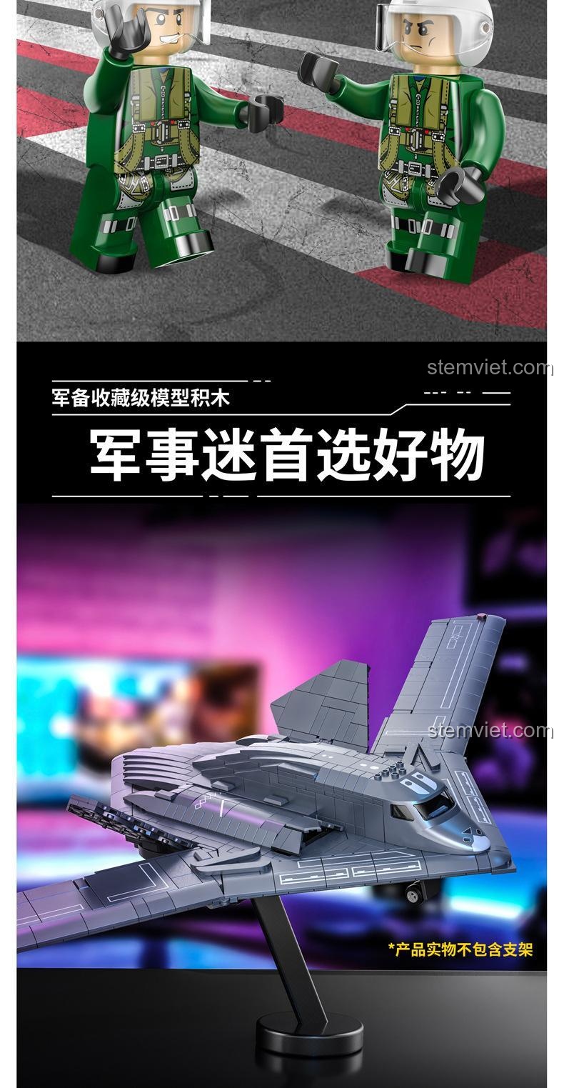 Hai minifigure phi công đi kèm bộ đồ chơi Sát thủ tàng hình H-20, sẵn sàng cho các nhiệm vụ quân sự.