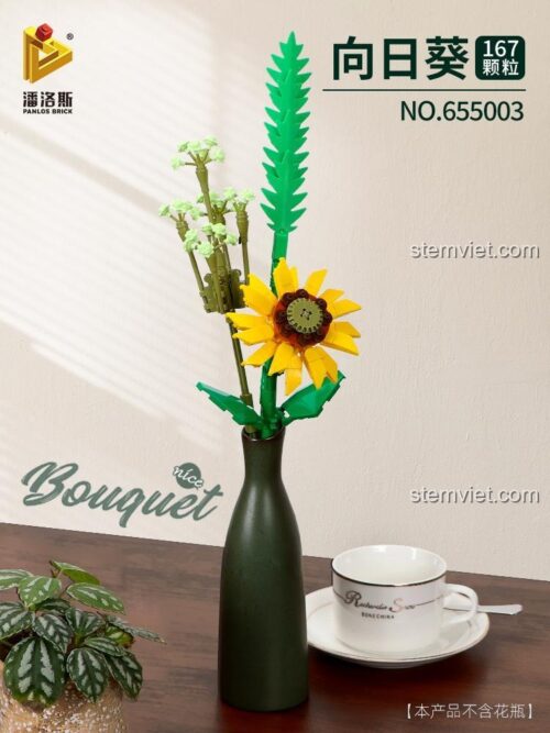 Mô hình hoa hướng dương Panlos Brick 655003, đồ chơi lắp ráp hoa hướng dương 167 mảnh, phù hợp bé gái 6 tuổi, chất lượng cao.