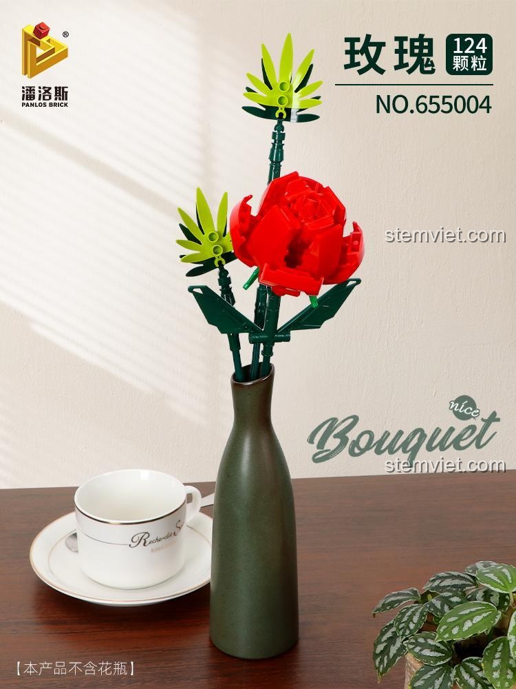 Đồ chơi mô hình Hoa Hồng Panlos Brick 655004, bộ xếp hình hoa bất tử 124 mảnh, quà tặng cho con gái 6 tuổi, chất lượng cao.