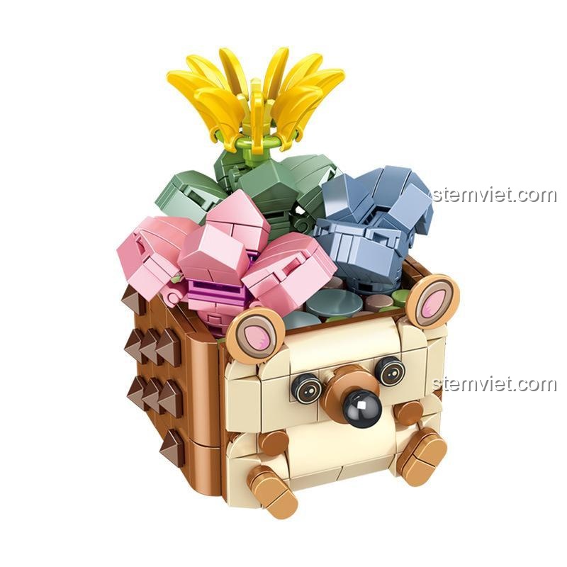 Hộp sản phẩm Panlos Brick 655009 kích thước 12x12x16.5cm, bộ xếp hình chậu cây cảnh phù hợp cho bé 6 tuổi, chất lượng cao.