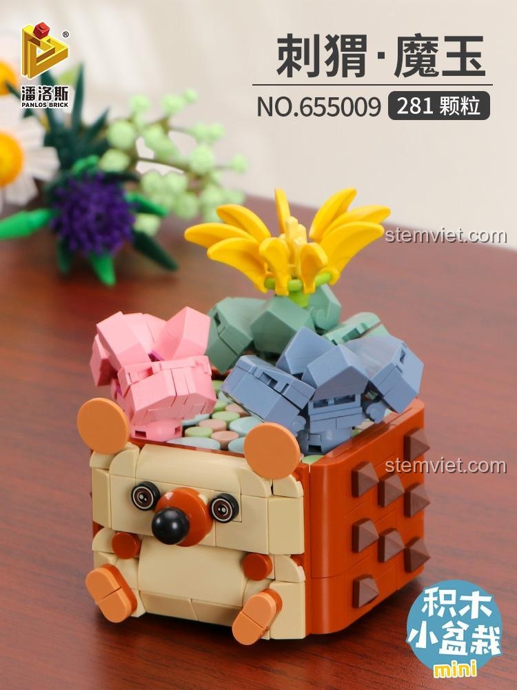 Chi tiết mô hình cây cảnh Ma Ngọc trong chậu nhím từ bộ lắp ráp 655009, đồ chơi lắp ráp cây cảnh mini tinh xảo.
