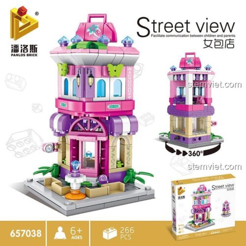 Hộp đồ chơi xếp hình Panlos Brick 657038 Tiệm bán túi xách mini, quà tặng sáng tạo cho con gái.