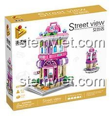 Vỏ hộp bộ đồ chơi Cửa hàng túi xách nữ Panlos Brick 657038, món quà giá tốt cho bé gái.