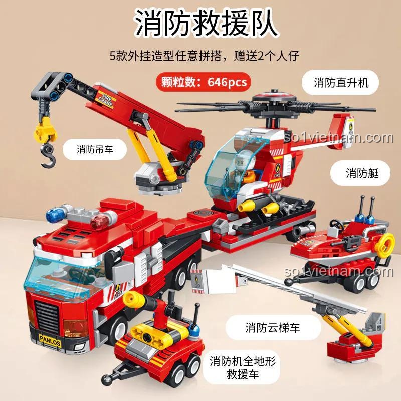 Panlos Brick 659007 Đội Cứu Hộ Chữa Cháy - 5 kiểu lắp ráp tùy chỉnh