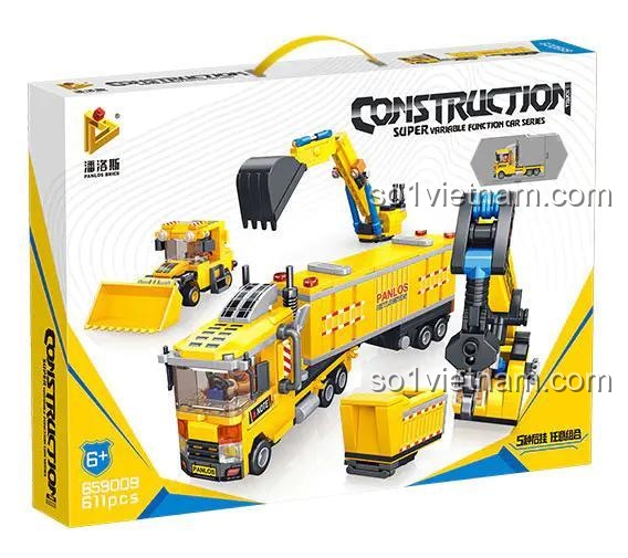 Hộp sản phẩm bộ đồ chơi Panlos Brick 659009 Đội Xe Cứu Hộ Công Trình