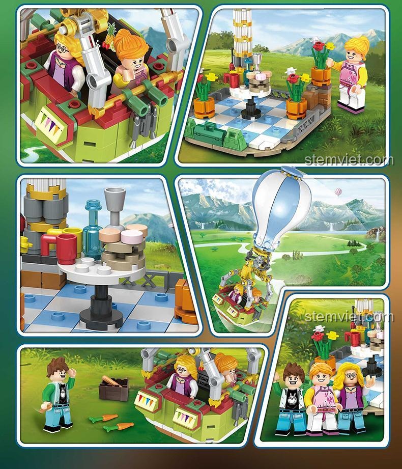 Chi tiết mô hình Hoạt động Khinh khí cầu Panlos Brick 662005A, bao gồm khinh khí cầu và 3 minifigure, đồ chơi xếp hình Khinh khí cầu cho bé trai và bé gái.