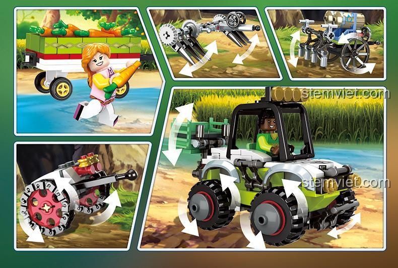 Chi tiết xe máy kéo nông trại Panlos Brick 662006A, đồ chơi mô hình Hoạt động nông trại cho bé trai 6 tuổi