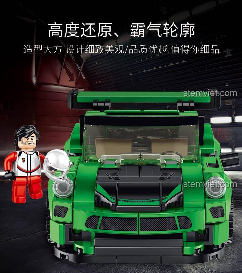 Chi tiết đầu xe và minifigure tay đua của bộ lắp ráp Panlos Brick 666027.