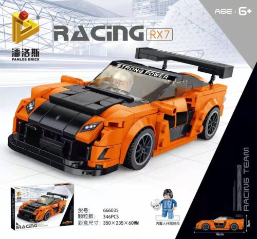 Mô hình xe đua Mazda RX-7 màu cam và đen, bộ lắp ghép Panlos Brick 666035