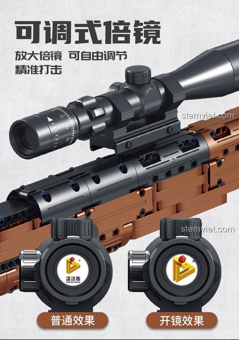 Kính ngắm điều chỉnh được của bộ đồ chơi Súng trường Kar98k Panlos Brick 670012, đồ chơi mô hình súng bắn tỉa giúp nhắm mục tiêu chính xác.