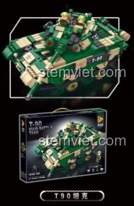 Hộp và mô hình Xe Tăng Quân Sự T-90 Inbrixx 676005, bộ lắp ráp điều khiển từ xa, đáng tiền cho bé trai
