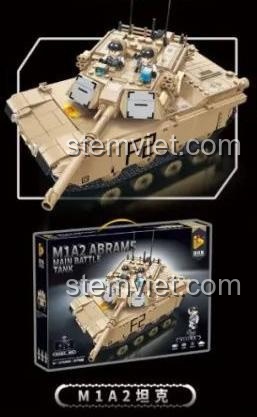 Hộp và mô hình Xe Tăng Quân Sự M1A2 Panlos Brick 676006, bộ đồ chơi lắp ráp có điều khiển từ xa, chất lượng cao.