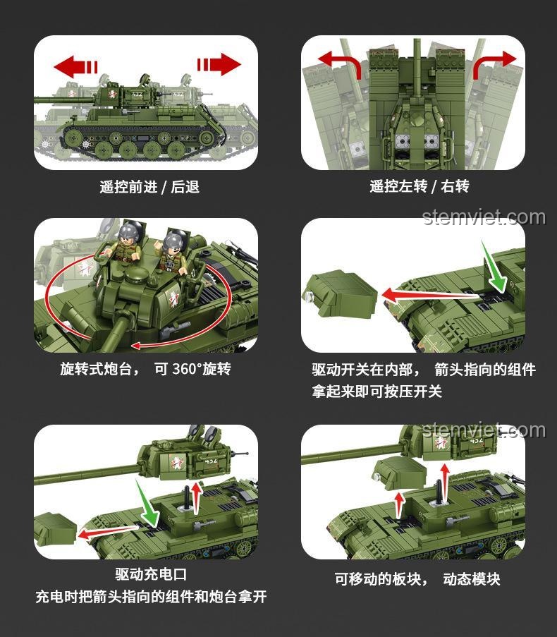 Chi tiết tinh xảo của bộ lắp ráp Panlos Brick 676007 Xe Tăng Stalin II JS-2, thể hiện sự tỉ mỉ trong thiết kế, đồ chơi xếp hình xe tăng hạng nặng JS-2