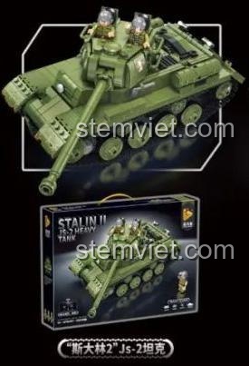 Bộ lắp ghép Panlos Brick 676007 Xe Tăng Stalin II JS-2, hộp sản phẩm và góc nhìn từ trên xuống, đồ chơi lắp ráp xe tăng hạng nặng JS-2, quà tặng bé trai