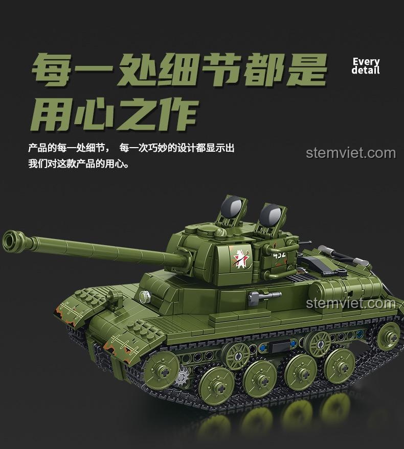 Tay cầm điều khiển từ xa 6 chức năng của bộ đồ chơi Panlos Brick 676007 Xe Tăng Stalin II JS-2, thao tác đơn giản, đồ chơi mô hình xe tăng quân sự