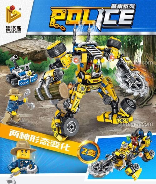 đồ chơi lắp ráp Panlos Brick 681004A Robot cảnh sát biến hình 2 kiểu, rèn luyện tư duy logic cho bé trai 6 tuổi