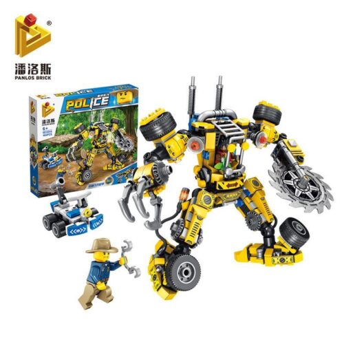 bộ lắp ráp Robot Cơ Giáp Cảnh Sát Khai Thác Rừng Panlos Brick 681004A cho bé trai 6 tuổi, đồ chơi lắp ráp chất lượng cao