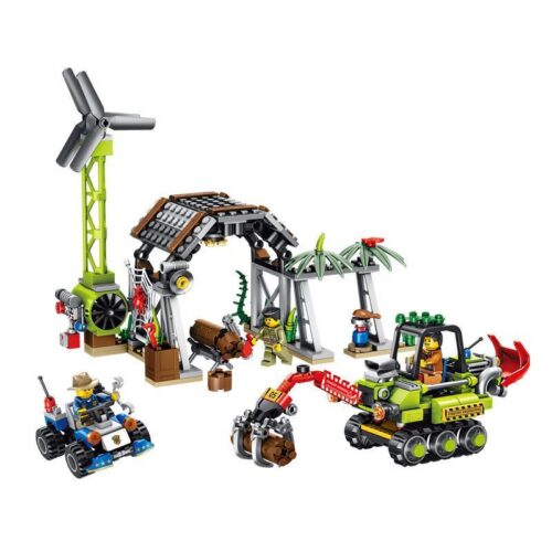 Bộ lắp ghép Panlos Brick 681005B Đồn Cảnh Sát Chống Phá Rừng, đồ chơi lắp ráp cảnh sát cho bé trai 6 tuổi, giá tốt, mô hình xe cảnh sát và máy xúc gỗ.