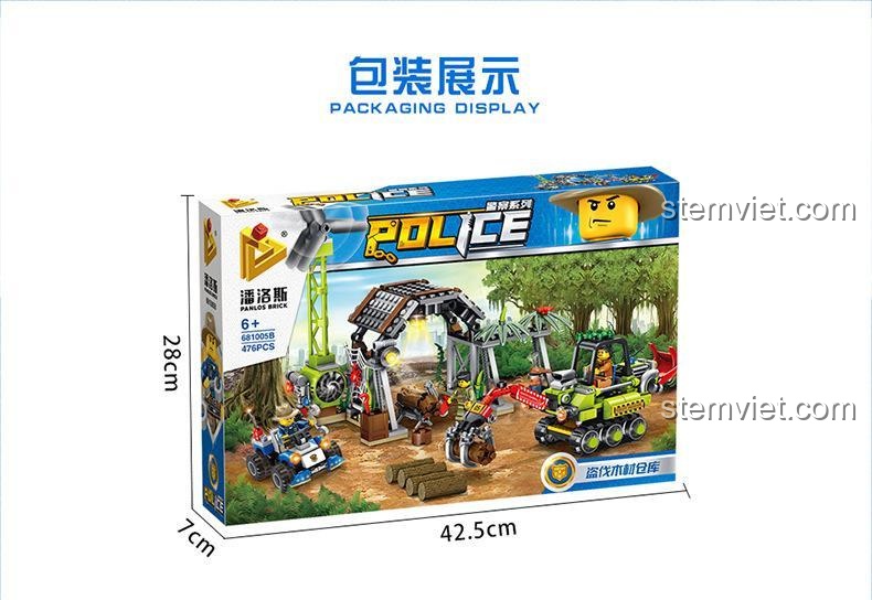 Kích thước hộp bộ lắp ghép Panlos Brick 681005B Đồn Cảnh Sát Chống Phá Rừng, đồ chơi cho bé trai 6 tuổi, thông tin sản phẩm.