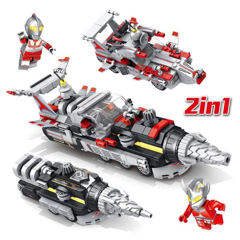 Bộ lắp ráp Panlos Brick 690002B Xe Địa Hình Ultraman 2 Trong 1 với 581 mảnh ghép, phù hợp cho bé trai 6 tuổi, mang đến trải nghiệm biến hình độc đáo và giá tốt.