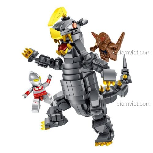 Poster quảng cáo bộ lắp ráp Panlos Brick 690004 series Ultraman, bao gồm robot và quái vật, dành cho bé trai 6 tuổi.